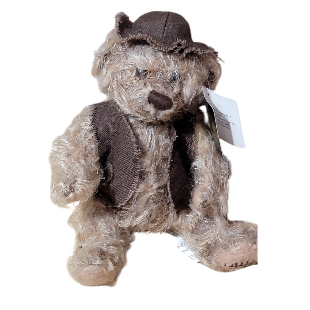 Vintage Bespoke Mohair Teddy Bear Rustic Brown Hat & Vest Stuffed Bear MINT